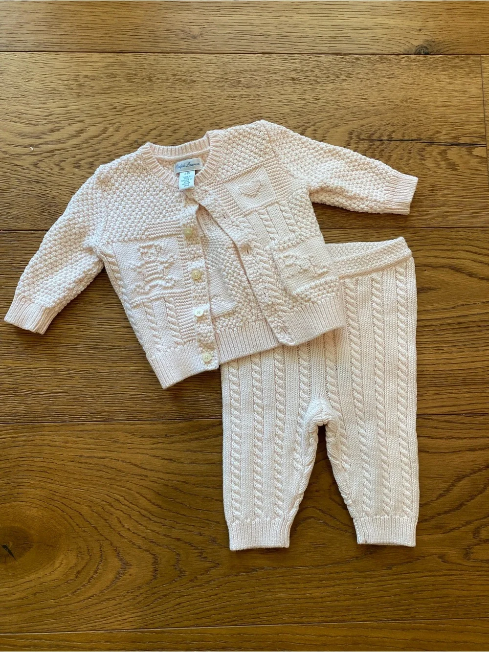 Ralph Lauren Baby Pink Organic Cotton Knit Cardigan and Pants